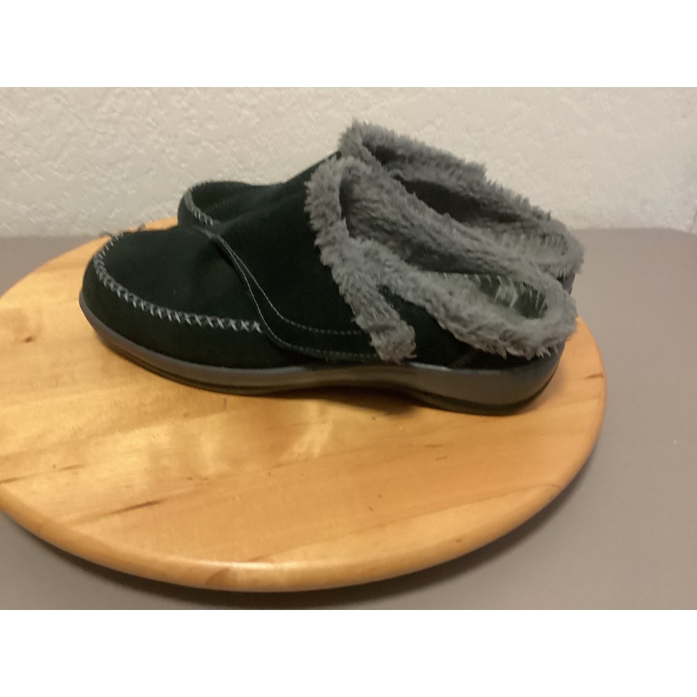 Orthofeet‎ Womens Black Suede Fleece Lined Orthopedic Mule Slippers Size 8.5